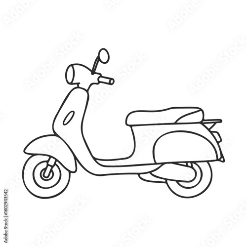 Outline of a classic scooter with side view and minimalist design – stock vector icon in line style