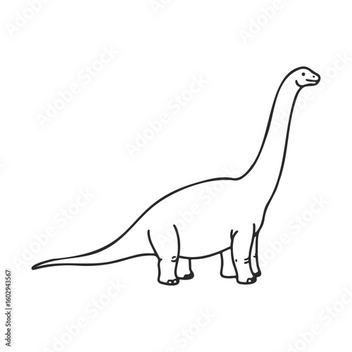 Cute cartoon diplodocus dinosaur line art with long neck and tail – stock vector icon in line style