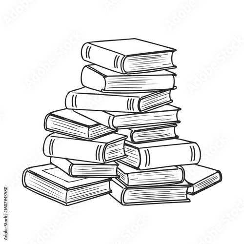 Sketch of a pile of books black and white illustration – stock vector icon in line style
