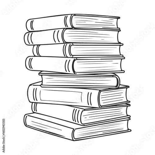 Monochrome stack of thick hardcover books in line art style – stock vector icon in line style