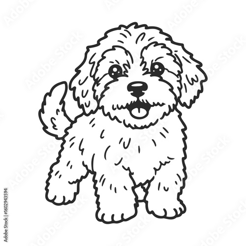 Playful cartoon puppy illustration with lively expression and fluffy fur – stock vector icon in line style