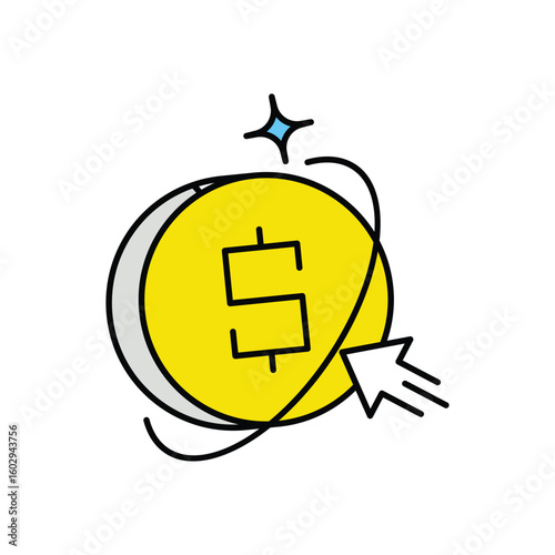pay per click color line icon with white background vector stock illustration