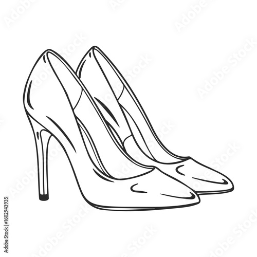 Elegant black high heels illustration on white background – stock vector icon in line style