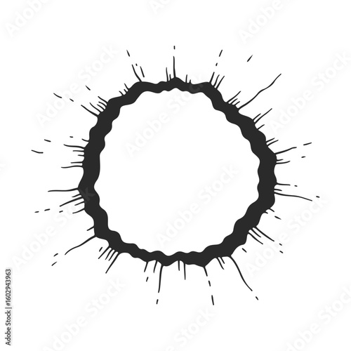Abstract circular black ink splatter on white background – stock vector icon in line style