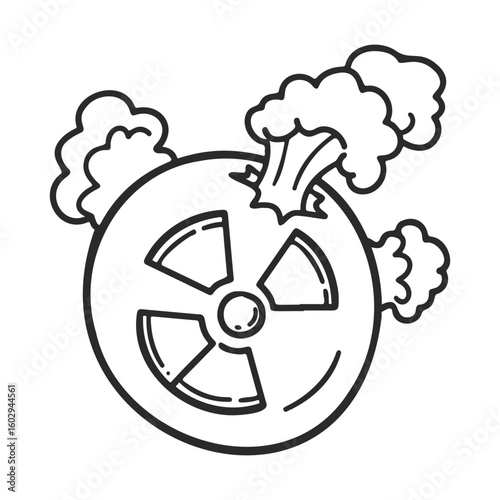 Cartoon exploding car tire with smoke clouds – stock vector icon in line style
