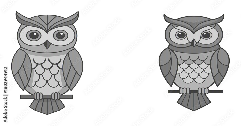 Fototapeta premium 可愛いフクロウ二羽イラスト