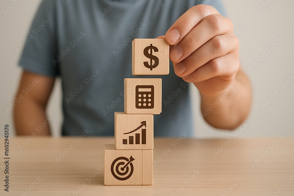 Naklejka premium Building Financial Success through Strategic Planning Blocks