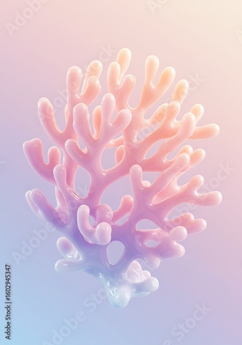 Pastel-colored coral branch, isolated on a soft gradient background, showcasing intricate details and a delicate, ethereal quality.
