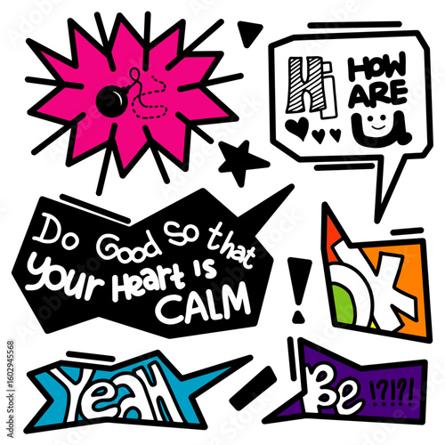 Hand drawn speech bubbles in different and unique styles