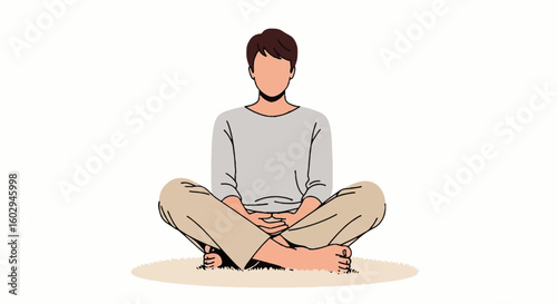Relaxed casual man sitting cross-legged, enjoying comfort and leisure. Perfect for concepts of downtime, meditation, and a lazy day.