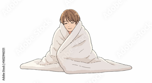 Cozy Person Wrapped in Soft White Blanket, Relaxing Comfortably – Ideal Assets for National Lazy Day and Leisure Themes
