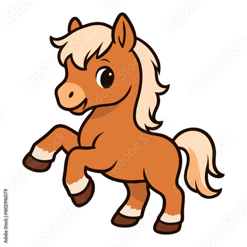 Cute cartoon pony stands illustrations