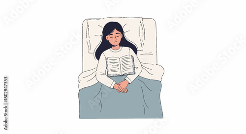 Relaxed person reading book in bed, an ideal illustration of comfort and leisure for lazy day concepts and quiet hobbies.