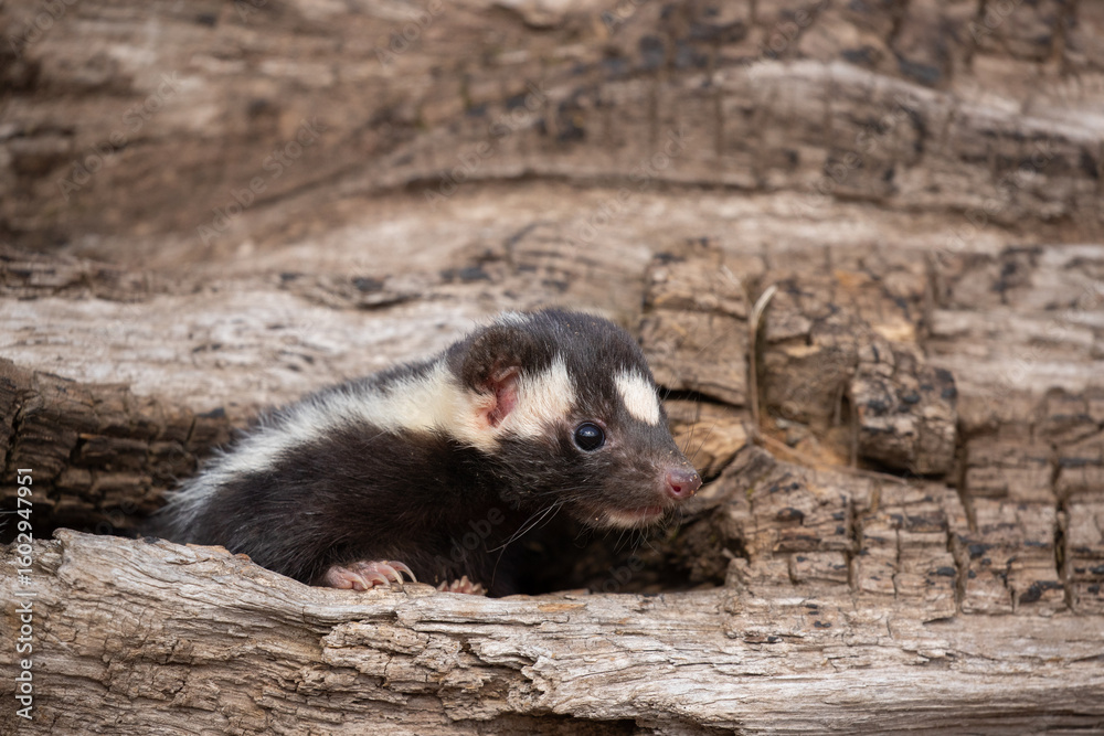 Obraz premium Eastern Spotted Skunk taken in central MN under controlled conditions captive