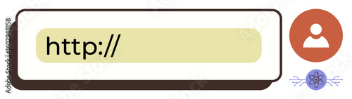 Search bar with highlighted HTTP text, user profile icon, and a network system element. Ideal for browsing, internet, security, user experience, communication, networking and technology creativity