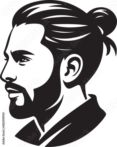 Stylish Man Bun Hairstyle Silhouette with Beard and Detailed Features