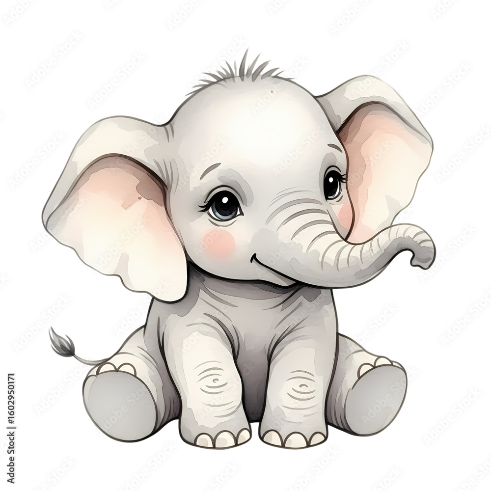 Naklejka premium Cute baby elephant illustration animal drawing on transparent background