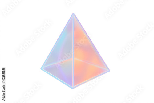 Glass pyramid with iridescent effect shining on a transparent background, perfect for digital art and creative projects