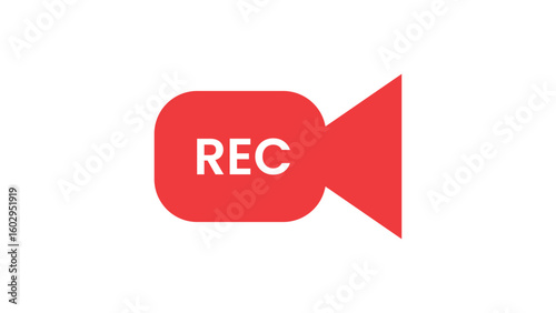 Red video camera icon with REC text on a white background symbolizing recording functionality