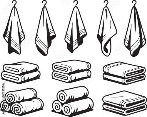 Towel Vector Set Fabric Cloth Textile Bathroom Spa Clean Hygiene Object Art