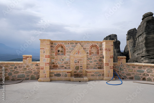 Part of the Meteora Monastery of the Holy Trinity or Agia Triada in Trikala, Thessaly, Greece. UNESCO World Heritage.