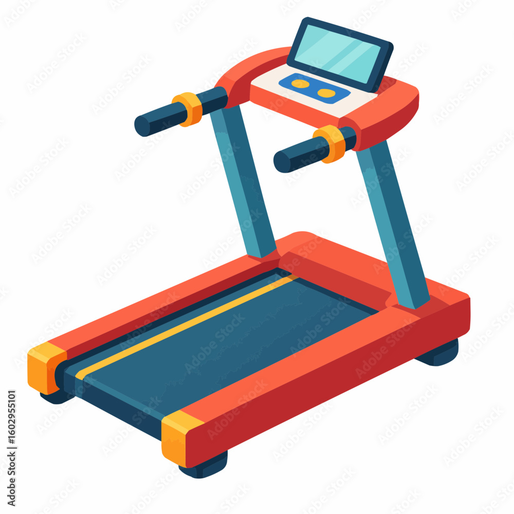 Naklejka premium Stylized gym treadmill illustration with bold red, blue, and yellow accents