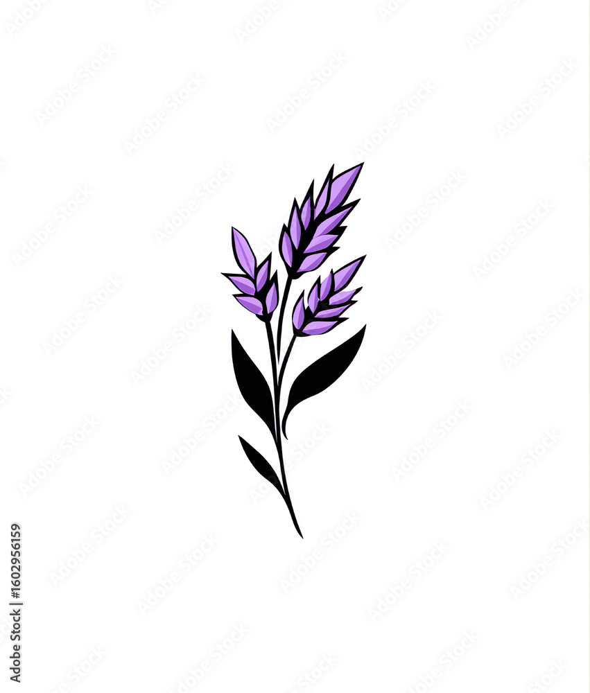 Fototapeta premium Minimalist Vector Logo with Lavender and Wheat Elements on White Background 