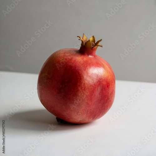 Design ohwhole pomegranate fruit with natural light, red pomegranate still life on white table, minimal healthy food photo
ne Titel - 1