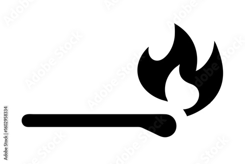 Burning Matchstick with Flame – Flat Vector Fire Icon Illustration