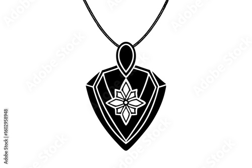Minimalist Necklace with Pendant – Jewelry Line Art Icon in SVG