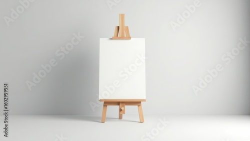 Empty wooden easel with blank canvas.