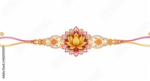Golden Lotus Rakhi with Pearls and Floral Motifs