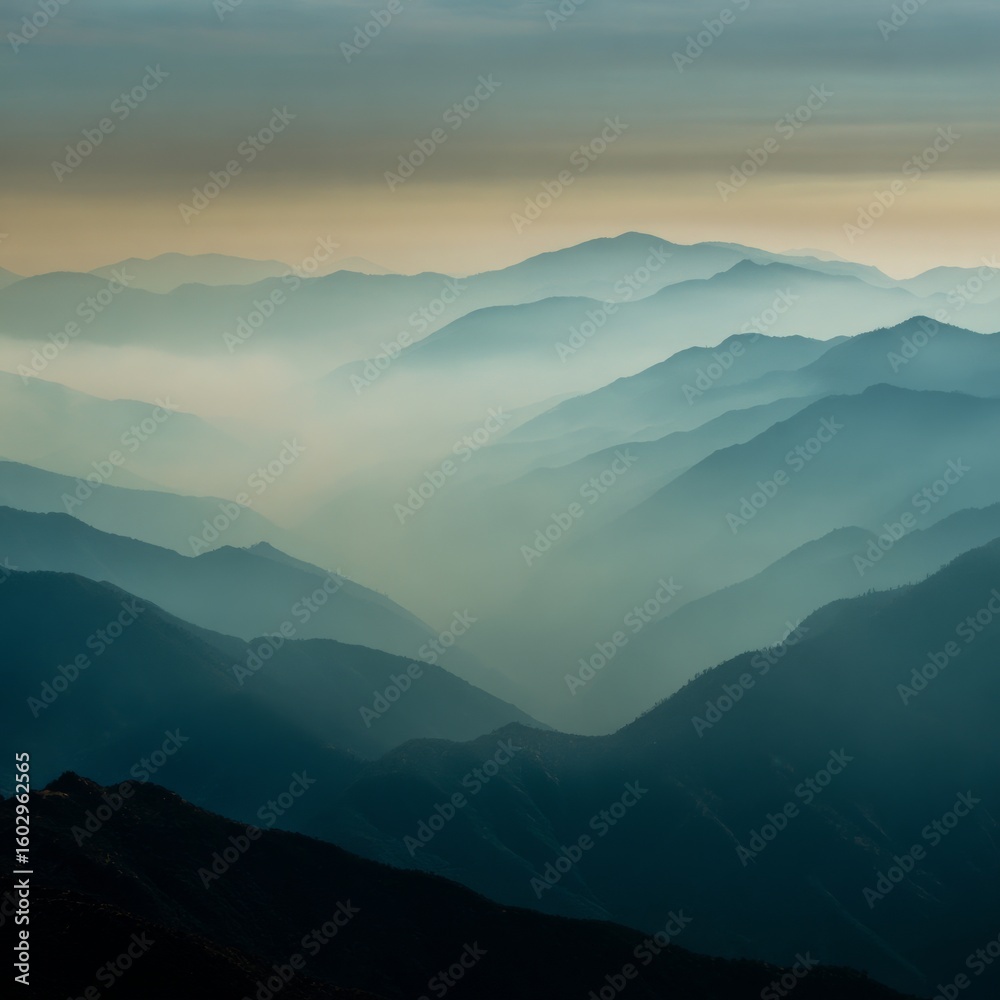 Obraz premium Misty Mountain Landscape with Soft Gradients under Overcast Sky