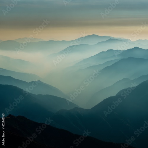Misty Mountain Landscape with Soft Gradients under Overcast Sky