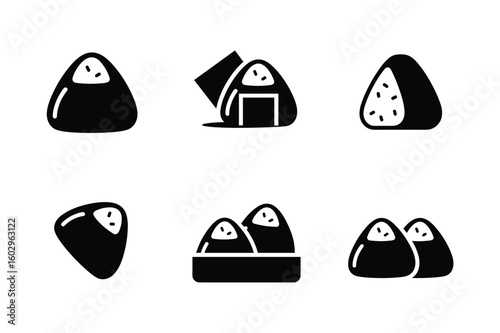 Black onigiri rice balls and a building icon food Japanese food