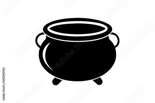 Flat Vector Icon of Cauldron Cooking Pot – Black Silhouette Design