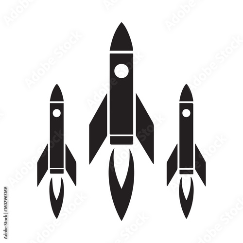 Space Rocket Launch Silhouette, Mission and Success Symbol