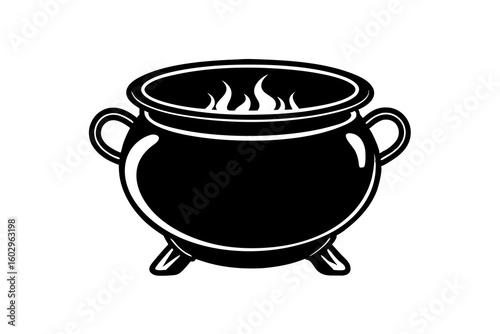 Flat Vector Icon of Cauldron Cooking Pot – Black Silhouette Design