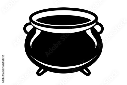 Flat Vector Icon of Cauldron Cooking Pot – Black Silhouette Design