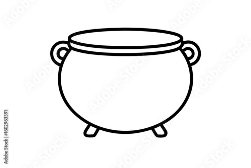 Flat Vector Icon of Cauldron Cooking Pot – Black Silhouette Design