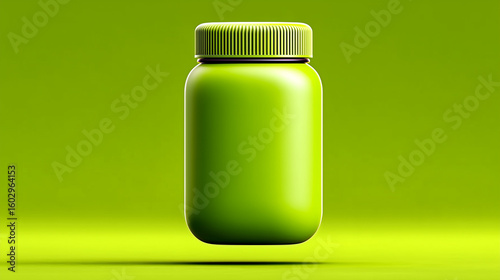 A green jar floating on a monochrome background. 