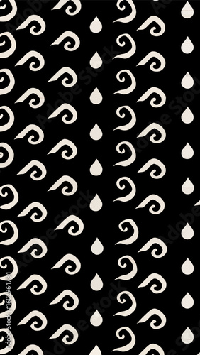 Artistic Wave and Raindrop Pattern: An abstract and elegant design featuring flowing wave motifs and delicate raindrop elements, harmoniously arranged against a contrasting dark backdrop.