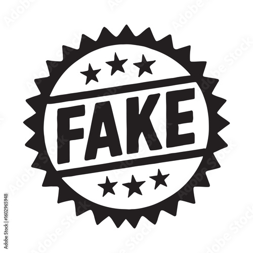 A bold, black "FAKE" stamp icon for authenticity issues.