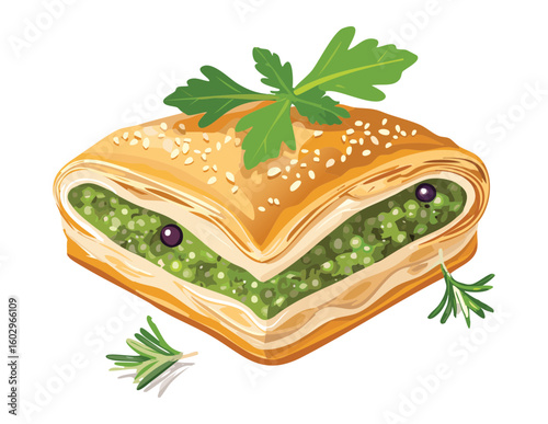 Green Herb Filled Pastry - Vector Illustration