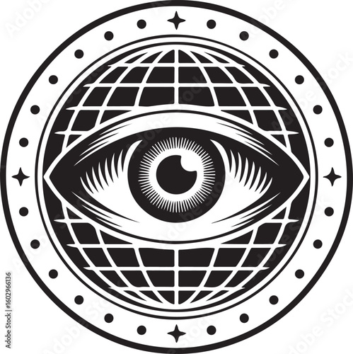 All Seeing Eye Vector Illustration with Globe and Circle Design