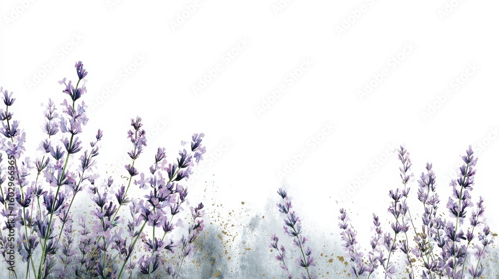 Naklejka premium Exquisite watercolor lavender flowers painting, a delicate purple floral masterpiece for art lovers