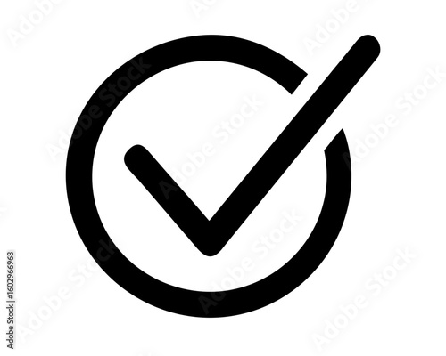 Black checkmark icon in a circle, symbolizing completion, approval, or correctness.
