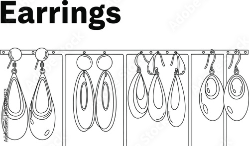 Elegant earrings are showcased in a minimalist line art illustration, perfect for fashion blogs, jewelry design projects, or creative content related to accessories and style.