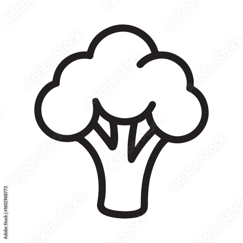 Simple line art illustration of a broccoli head.