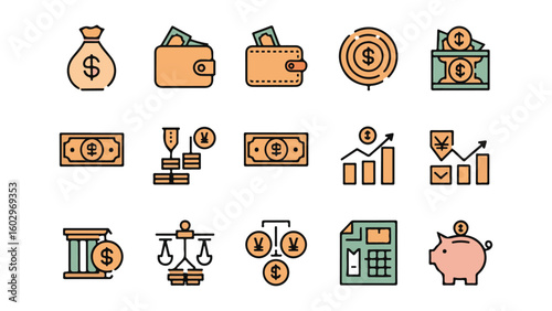 Modern finance icon set with business and money symbols, business icons set